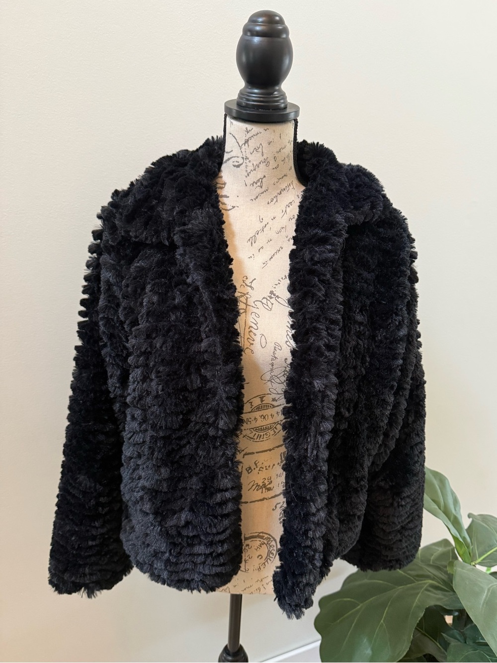 Fever Black Faux Fur Teddy Jacket Open Front Plush Coat XL
